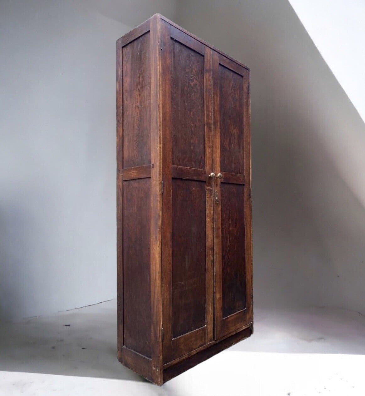Tall Vintage Oak & Plywood School Larder Storage Cupboard