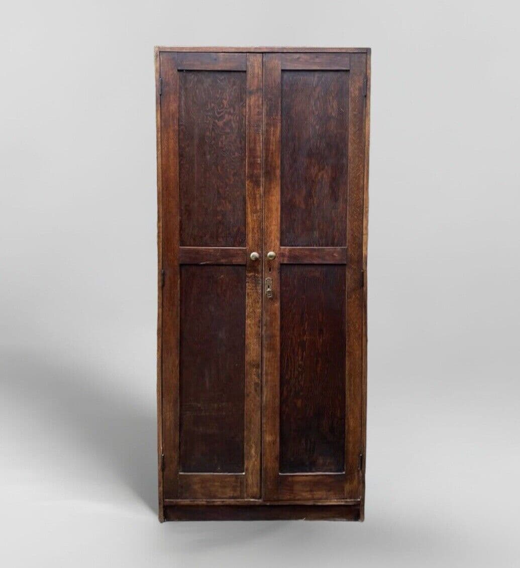 Tall Vintage Oak & Plywood School Larder Storage Cupboard
