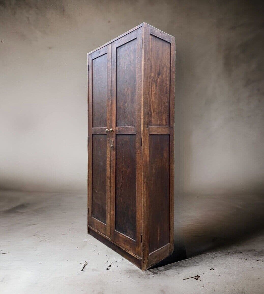 Tall Vintage Oak & Plywood School Larder Storage Cupboard