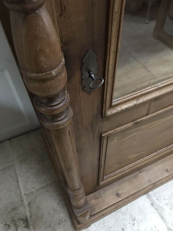 Vintage Pine European Early C20th Glazed Armoire Display Drinks Kitchen Cabinet