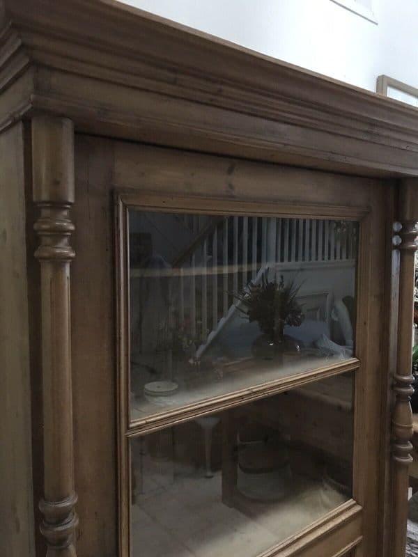 Vintage Pine European Early C20th Glazed Armoire Display Drinks Kitchen Cabinet