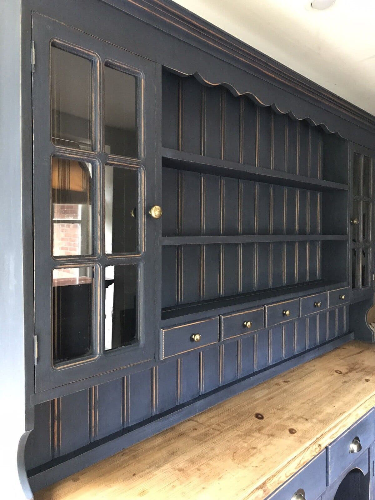 Vintage Pine Navy Painted Glazed Welsh Dresser Kitchen Cabinet Sideboard  Server