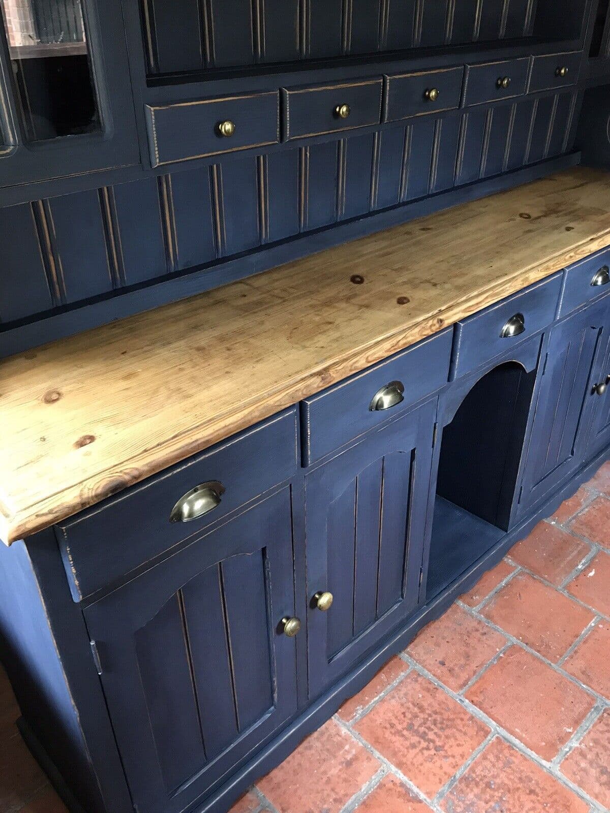 Vintage Pine Navy Painted Glazed Welsh Dresser Kitchen Cabinet Sideboard Server Vintage Pine Navy Painted Glazed Welsh Dresser Kitchen Cabinet Sideboard Server