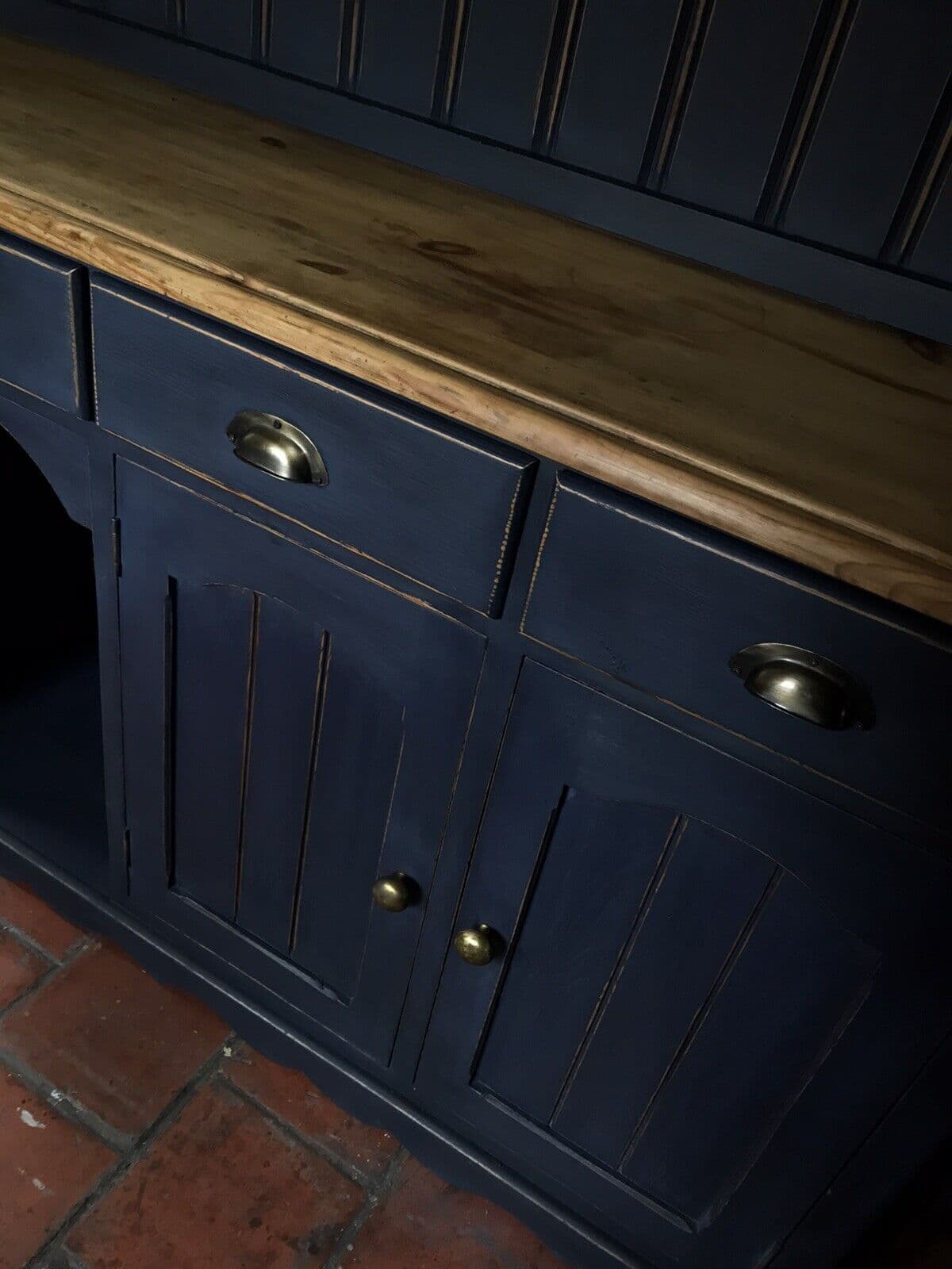 Vintage Pine Navy Painted Glazed Welsh Dresser Kitchen Cabinet Sideboard Server Vintage Pine Navy Painted Glazed Welsh Dresser Kitchen Cabinet Sideboard Server
