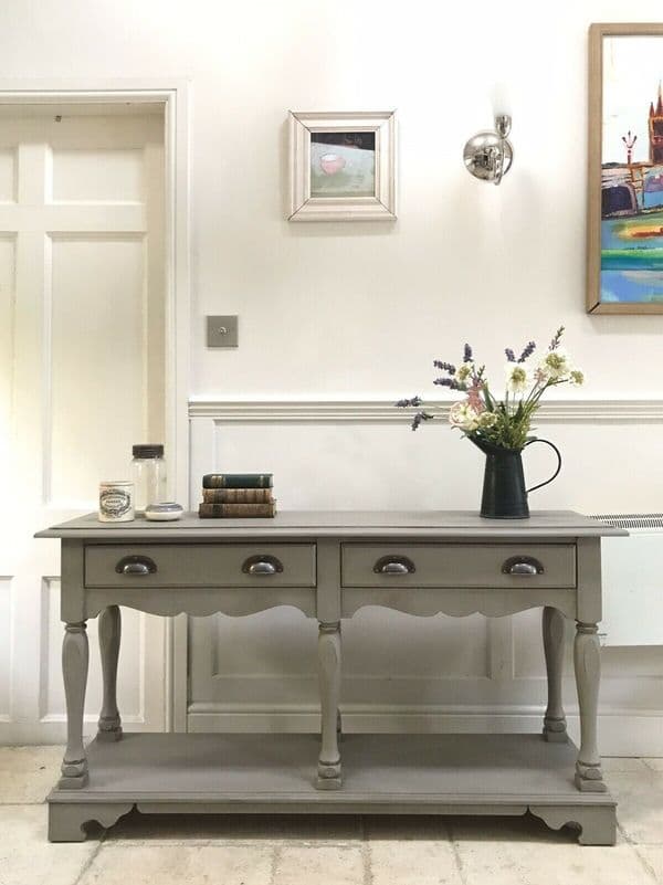 Vintage Reproduction Grey Painted Sideboard Console Hall Side Table Pot Shelf
