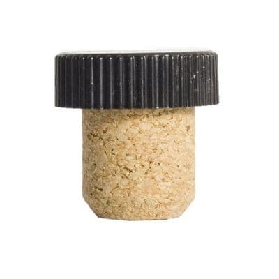 Bartop (t-top) Stopper with Black Ribbed Plastic Cap, 19.5mm FusionCork Stem (Bag of 50)