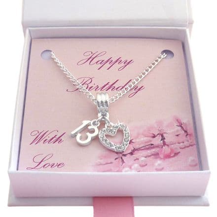 13th Birthday Gift, Necklace for Age 13 with Heart
