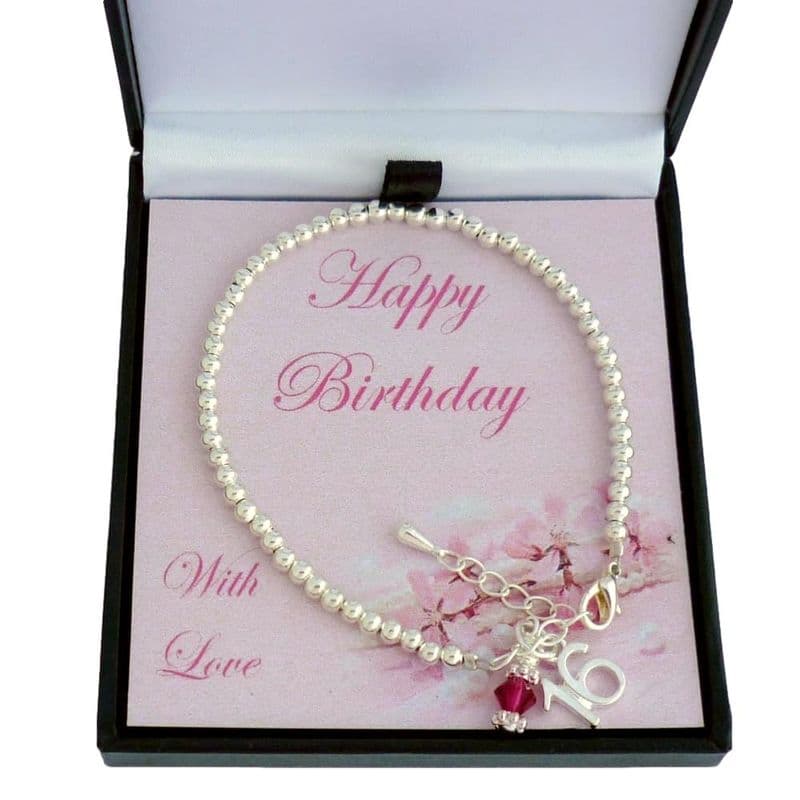 16th Birthday Birthstone Bracelet on Card Mount | Jewels 4 Girls