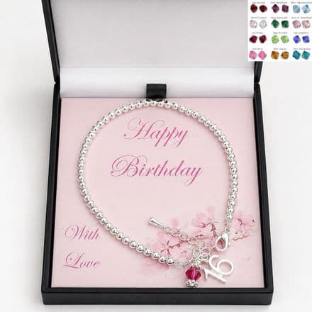 16th Birthday Birthstone Bracelet on Card Mount