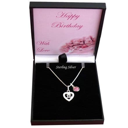 16th Birthday Necklace with Birthstone, Sterling Silver