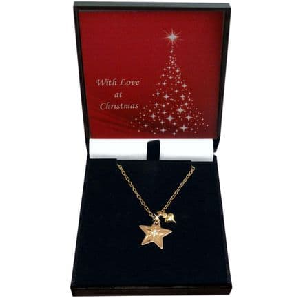 18k Gold Plated Star & Heart Necklace for Women or Girls in a Christmas Gift Box