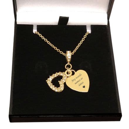 18k Gold Plated, Twin Heart Necklace Personalised with Engraving