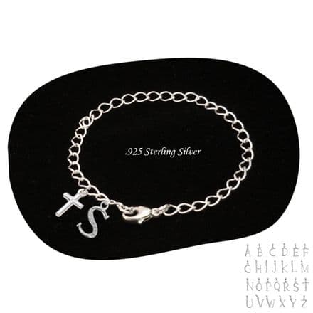 925 Silver Charm Bracelet with Cross Charm & Letter