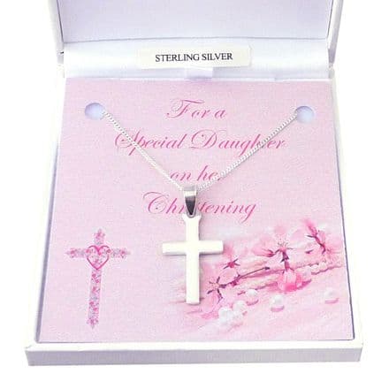 925 Silver Cross Necklace for a Girl's Christening