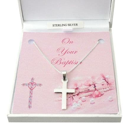 925 Silver Cross Necklace, Gift for a Baptism