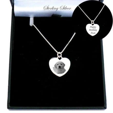 925 Silver Photo Necklace with Pet, Cat, Dog Photo Engraved