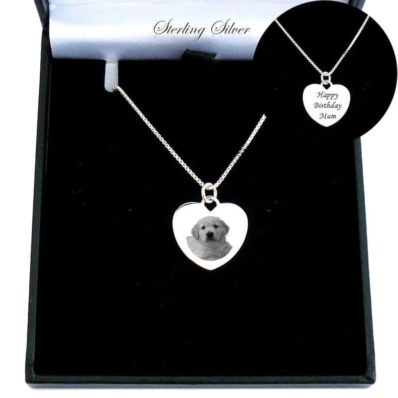 Engraved Photo Heart Pendant Necklace in Sterling Silver | Jewels 4 Girls