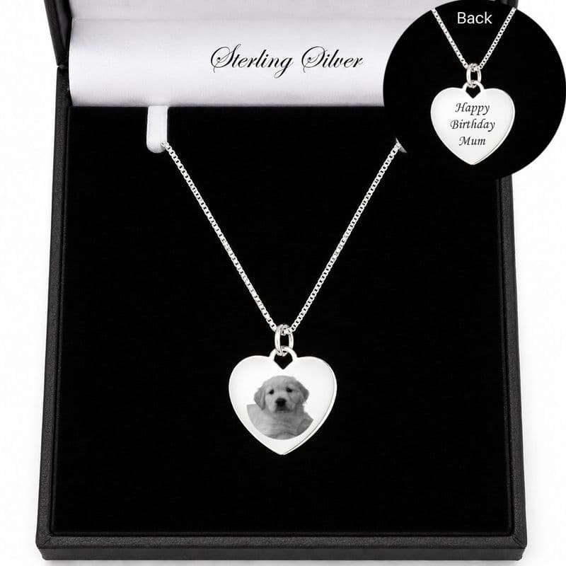 Engraved Photo Heart Pendant Necklace in Sterling Silver | Jewels 4 Girls