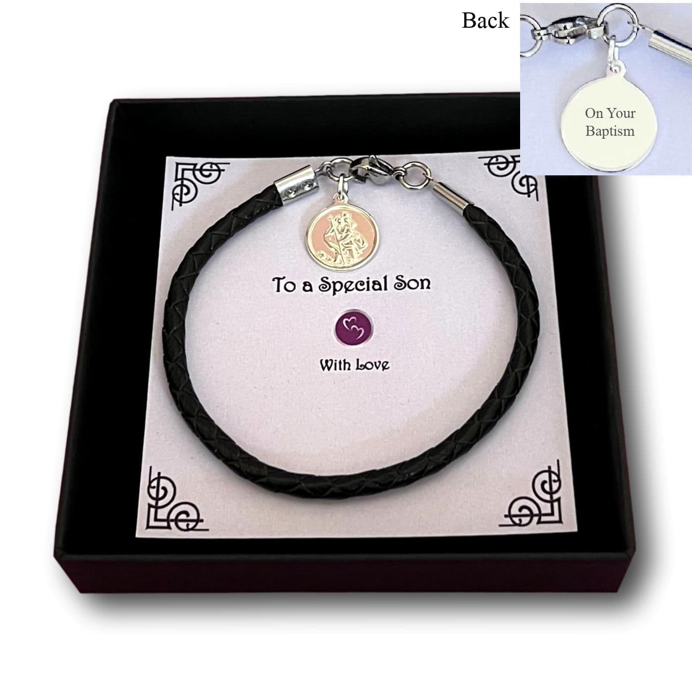 925 St Christopher on Leather Bracelet, Any Engraving Jewels Girls