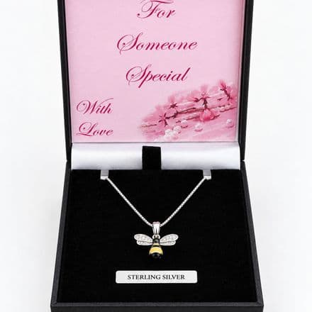 925 Sterling Silver Bee Necklace with CZ Crystals. Gift for Mum, Sister...