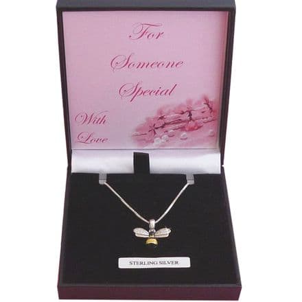 925 Sterling Silver Bee Necklace with CZ Crystals. Gift for Mum, Sister...