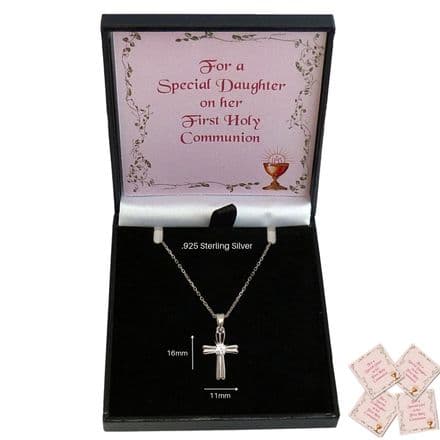 925 Sterling Silver Cross and Chain Necklace, First Holy Communion Day Gift.