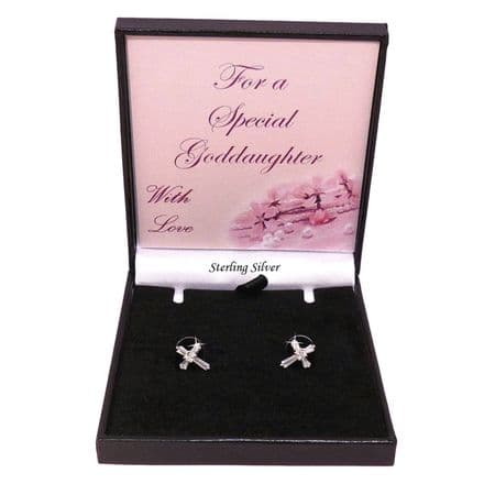 925 Sterling Silver Cross Earrings. Crystal, Studs, Gift for Niece, Daughter etc..
