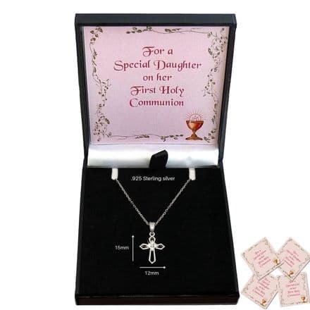 925 Sterling Silver, Cross Necklace with Cubic Zirconia, Gift for a First Holy Communion