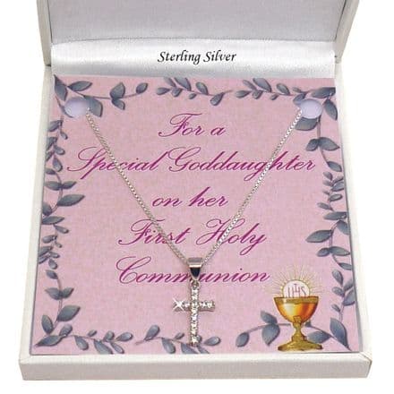 925 Sterling Silver Crystal Cross Necklace, for a Girl's First Holy Communion Day