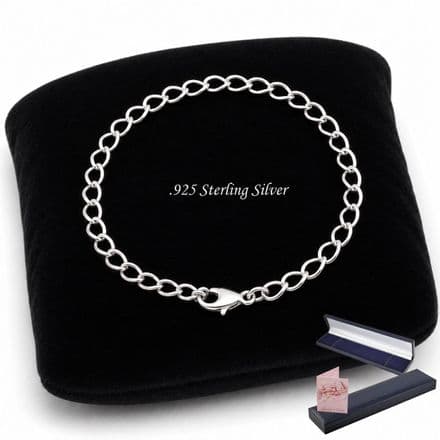 925 Sterling Silver Curb Chain Charm Bracelet, Sizes for Women & Girls
