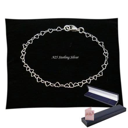 925 Sterling Silver Fine Hearts Chain,Charm Bracelet for Women & Girls