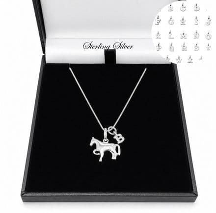 925 Sterling Silver Horse, Initial, Letter Necklace, Personalised Gift