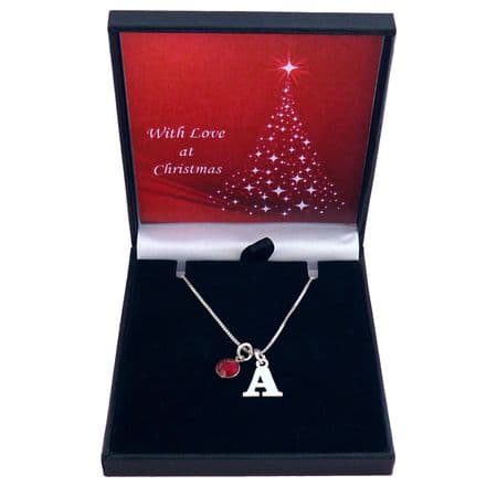 925 Sterling Silver Letter and Birthstone Necklace, Christmas Gift