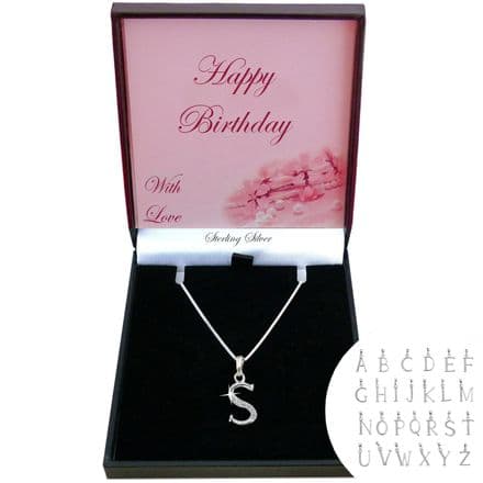 925 Sterling Silver Necklace with Letter Pendant, Happy Birthday Gift for a Girl or Woman