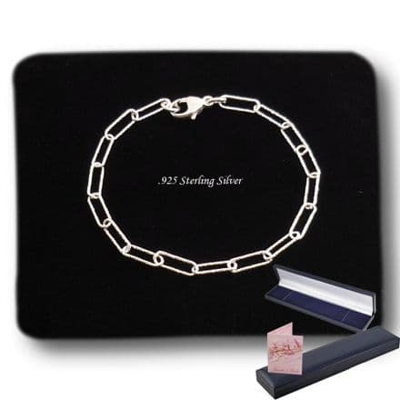 925 Sterling Silver Paperclip Chain Charm Bracelet, Sizes for Women & Girls