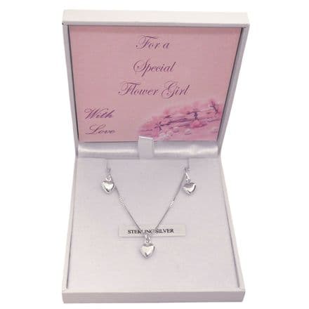 925 Sterling Silver Puffed Hearts Jewellery Set for Bridesmaids or Flower Girls