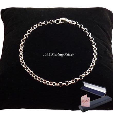 925 Sterling Silver Rolo Chain, Charm Bracelet for Women & Girls