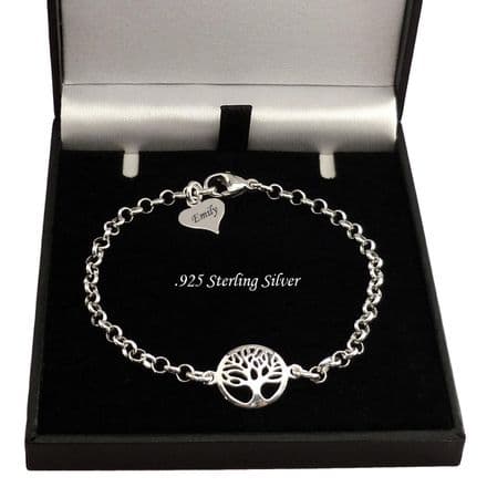 925 Sterling Silver Tree of Life Bracelet with Engraved Tag