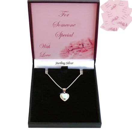 925 Sterling Silver, White Opal Heart Pendant, Necklace, Gift for Her