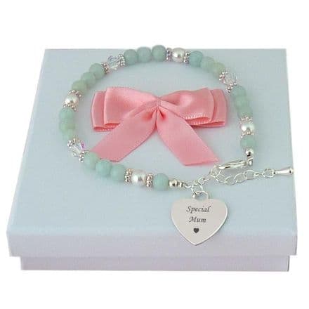 Amazonite Beaded Bracelet with Engraved Heart