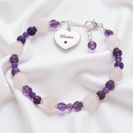 Amethyst & Rose Quartz Healing Bracelet with Engraving