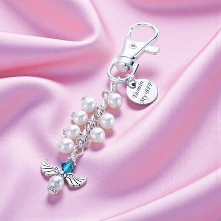Angel Birthstone Bag Charm with Engraving