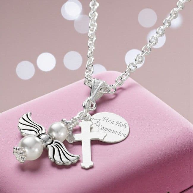 Angel First Holy Communion Necklace with Engraving | Jewels 4 Girls