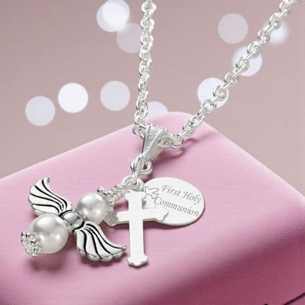 Angel First Holy Communion Necklace with Engraving