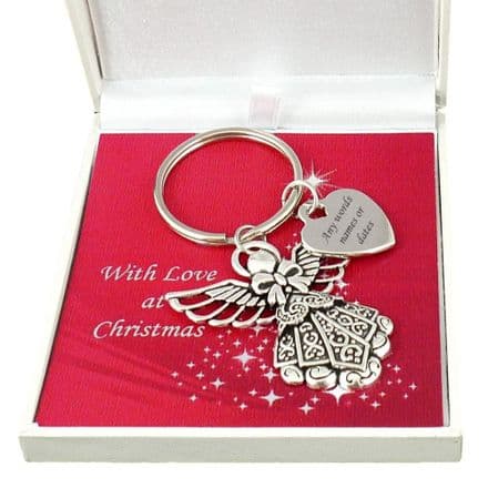 Angel Keyring with Any Engraving in a Christmas Gift Box