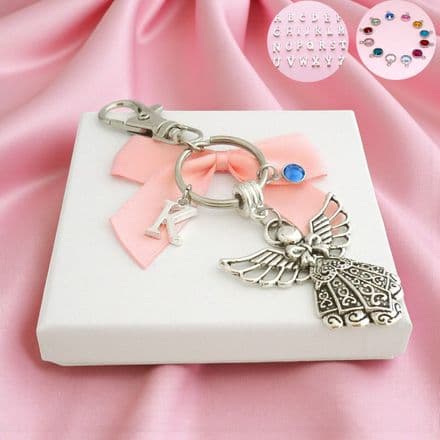 Angel Keyring with Birthstone and Letter Charm