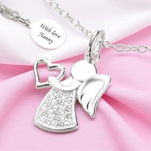 Angel Necklace, Sterling Silver, Optional Engraving | Jewels 4 Girls