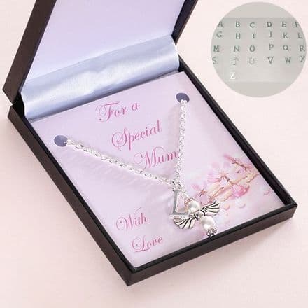 Angel Necklace with Letter Charm & Card Mount