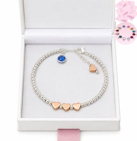 Any Birthstone Bracelet with Rose Gold Hearts