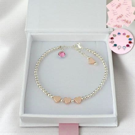 Any Birthstone Bracelet with Rose Gold Hearts